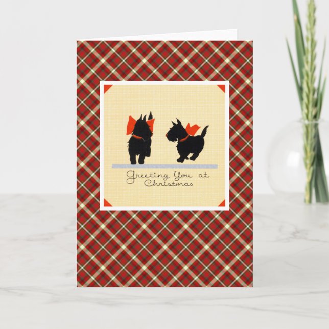 Vintage Christmas Terrier Dog Feiertagskarte (Vorderseite)