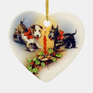 Vintage Christmas Terrier Dog Keramik Ornament