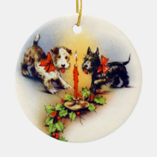 Vintage Christmas Terrier Dog Keramikornament