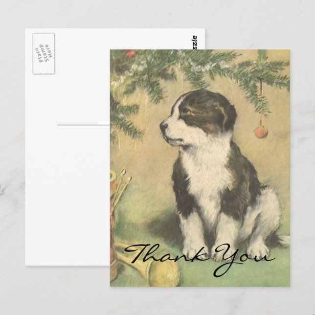 Vintage Christmas Thank You Postkarte (Vorne/Hinten)