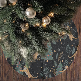 "Vintage Christmas Tiger mit Weihnachtsbaum Schwar Polyester Weihnachtsbaumdecke