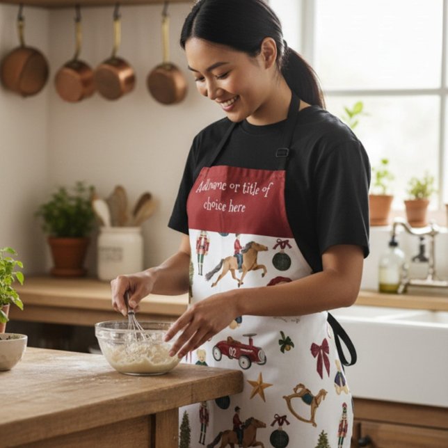 Vintage Christmas Toys Pattern Red Apron Schürze (Von Creator hochgeladen)