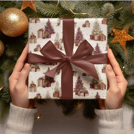 Vintage Christmas Tree & Gifts Wrapping Paper Geschenkpapier