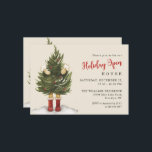 Vintage Christmas Tree Holiday Open House  Einladung<br><div class="desc">Laden Sie Freunde ein, um die Saison mit diesen offenen Party Einladungen zu feiern. Design zeigt eine Aquarellbilder eines Weihnachtsbaumes mit lustigen roten Stiefeln und Strickfäusten in leuchtend rotem Text Ferienhaus. Passen Sie diese lustige rustikale Einladung mit Ihren Veranstaltungsdetails an. Die perfekte Einladung für ein Zuhause Weihnachtsfest Party mit Freunden...</div>