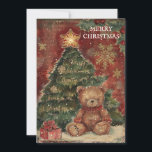 Vintage Christmas Tree Teddy Bear Red Green Feiertagskarte<br><div class="desc">Niedliche Weihnachtsgrüßkarte mit dem Gemälde eines Weihnachtsbaumes mit einem niedlichen Teddybär, der darunter sitzt. Text sagt, "Frohe Weihnachten", aber ist für Ihre eigenen Gruß anpassbar. Personalisiert auf der Rückseite mit Ihrer Nachricht und Ihrem Namen. Kontaktieren Sie mich für Hilfe bei Ihrer Anpassung oder um zusätzliche Matching oder Koordination von Zazzle...</div>