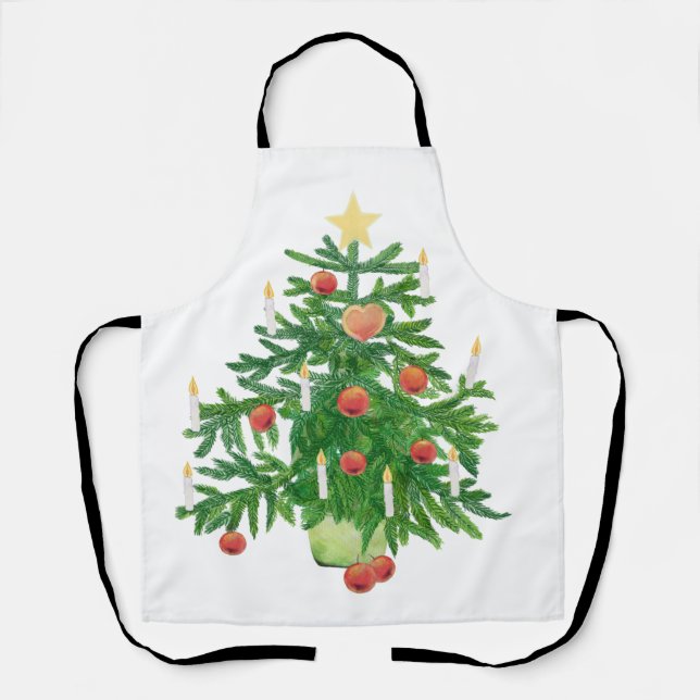 Vintage Christmas Tree with a Star White Schürze (Vorderseite)