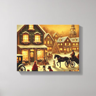 Vintage Christmas Village Szene Viktorianischen Ur Leinwanddruck