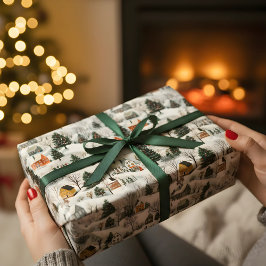 Vintage Christmas Village Wrapping Paper Geschenkpapier Set