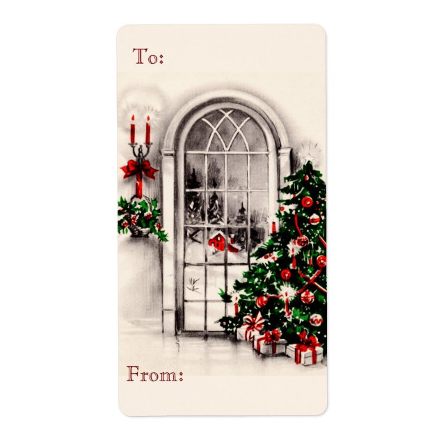 Vintage Christmas Window Sketch Gift Tag Stickers (Vorne)