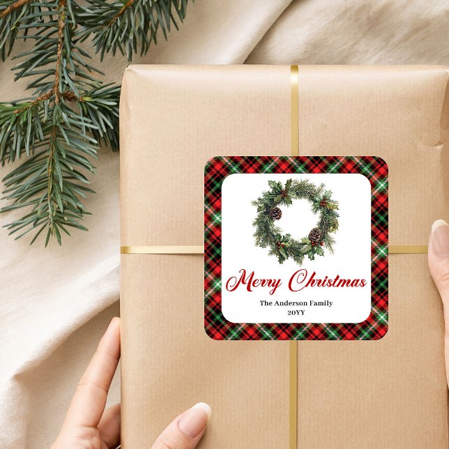 Vintage Christmas Wreath Sticker Custom Family (Vintage Christmas Wreath Sticker Custom Family Name)