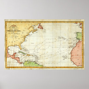 Vintage Christoph Kolumbus Reise-Karte (1828) Poster