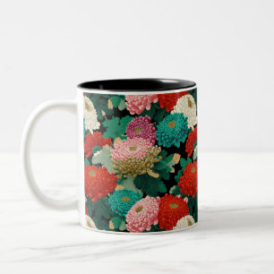 Vintage-Chrysanthemen-Blumen BOHO Botanisch Zweifarbige Tasse