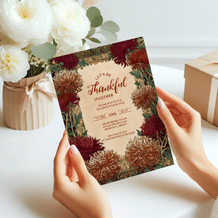 Vintage Chrysanthemum-Erntedankfest-Feier Einladung