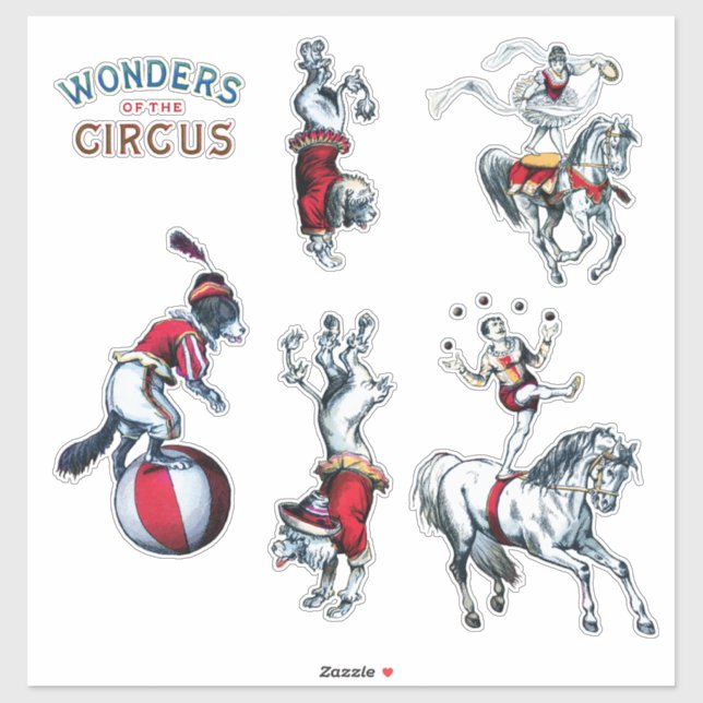 Vintage Circus Acts, Hunde und Pferde Aufkleber (Blatt)