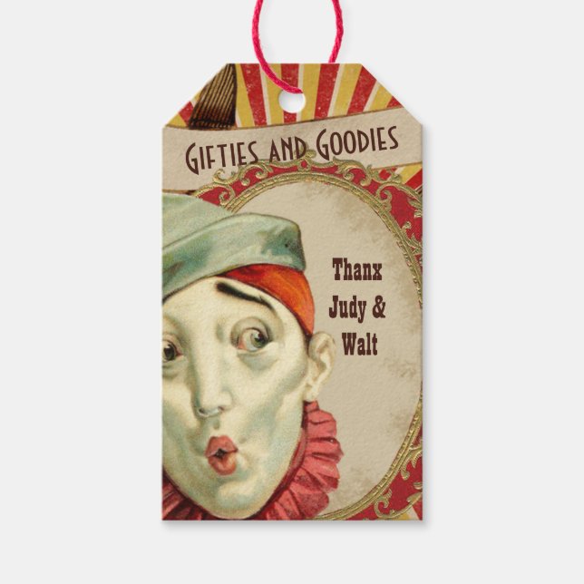 Vintage Circus Clown-Gastgeschenk-Tags Geschenkanhänger (Vorderseite)