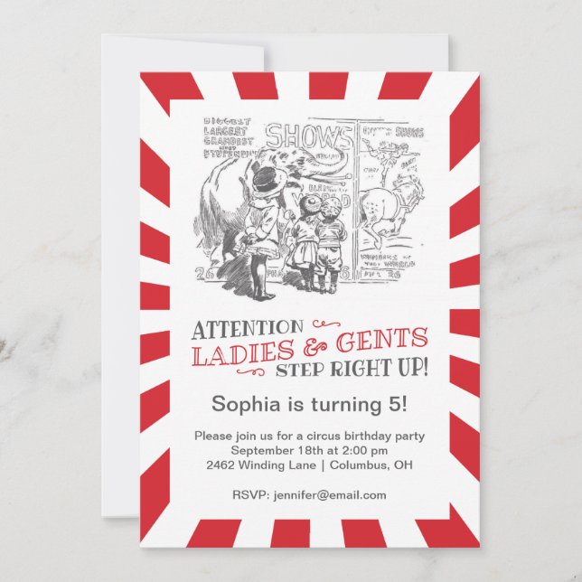 Vintage Circus Geburtstagsparty Einladung (Vorderseite)