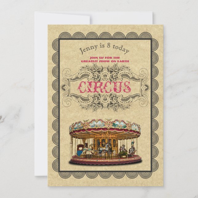 Vintage CIRCUS-Party Einladung Rustikal (Vorderseite)
