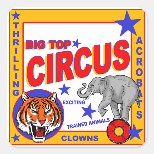 Vintage Circus Quadratischer Aufkleber (Vorderseite)