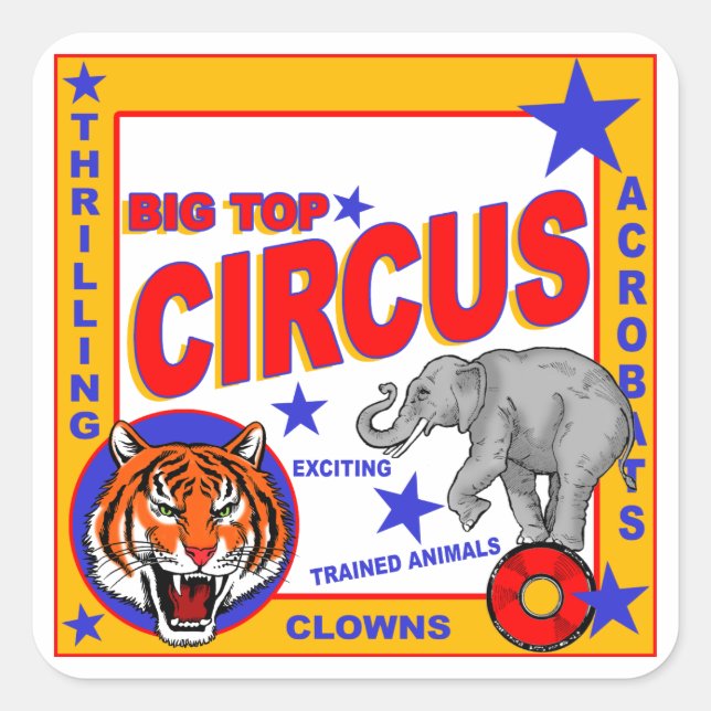 Vintage Circus Quadratischer Aufkleber (Vorderseite)