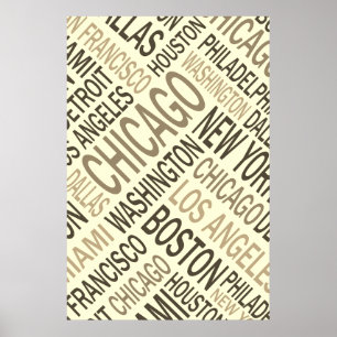 Vintage Cities USA Word Cloud Poster