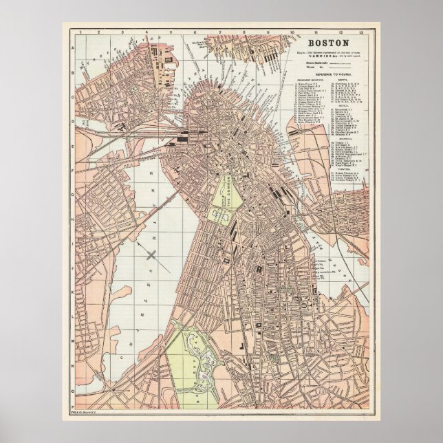 Vintage City Map of Boston 1893 Poster (Vorne)