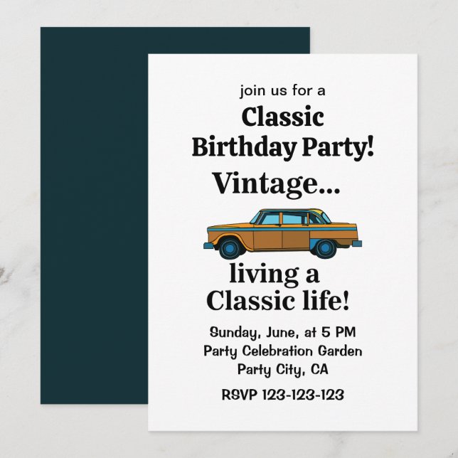 Vintage Classic Car Birthday Einladung (Vorne/Hinten)