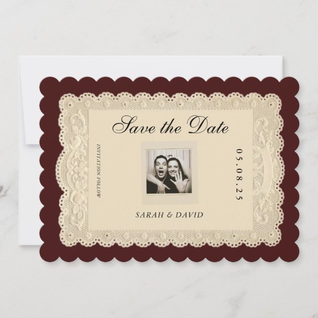 Vintage Classic Paper Lace Save the Date (Vorderseite)