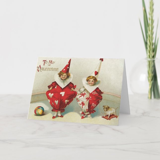 Vintage Clown Valentine Feiertagskarte (Vorderseite)