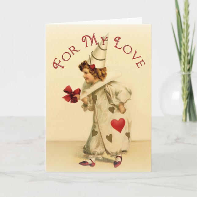 Vintage Clown Valentines Day Feiertagskarte (Vorderseite)