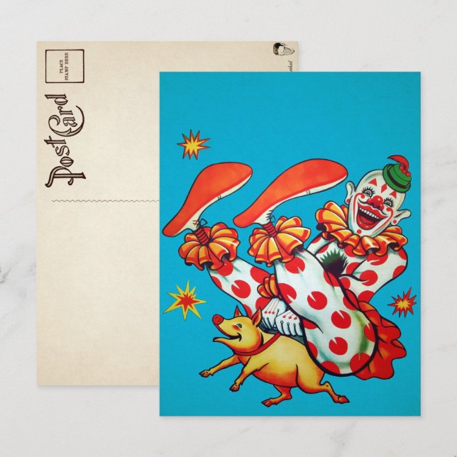 Vintage Clownreitkarte Postkarte (Vorne/Hinten)
