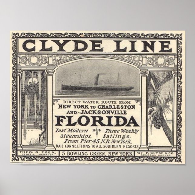 Vintage Clyde Line Florida-Dampfschifffahrt Poster (Vorne)
