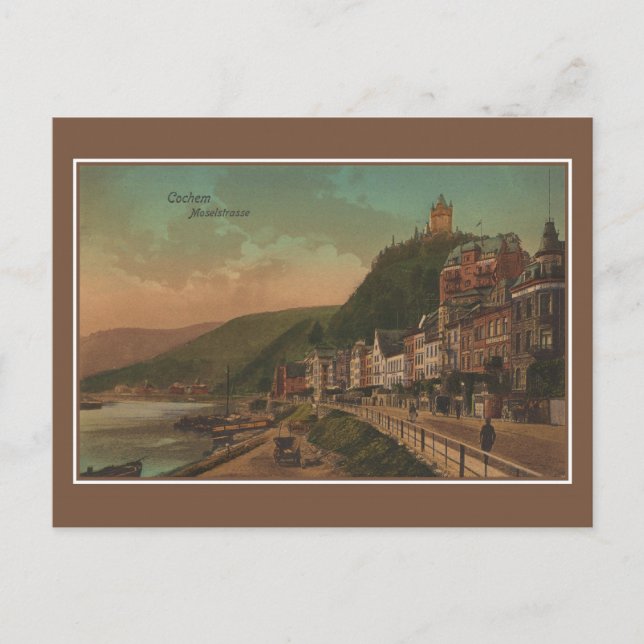 Vintage Cochem Deutschland Moselpromenade Postkarte (Vorderseite)