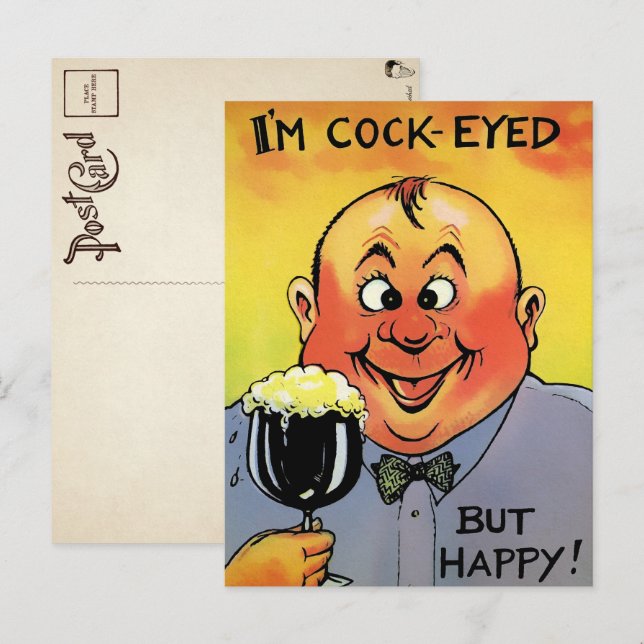 Vintage Cock-Mit Augen Drink Postkarte (Vorne/Hinten)