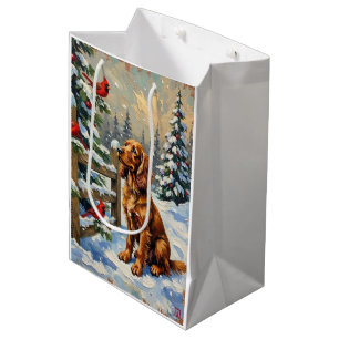 Vintage Cocker Spaniel und Kardinale Weihnachten Mittlere Geschenktüte