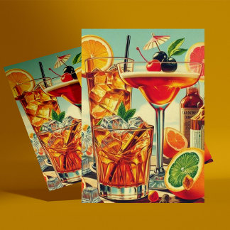 Vintage-Cocktail-Illustration Postkarte