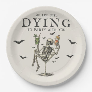 Vintage Cocktails Skelettfunk Halloween-Party Pappteller