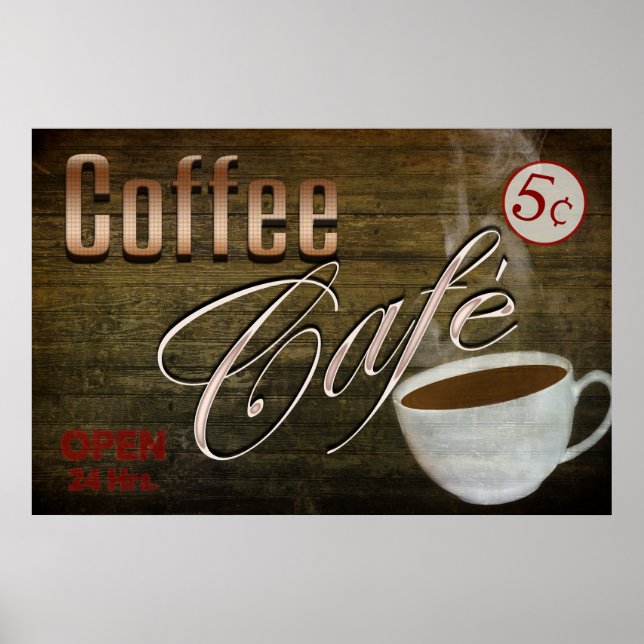 VINTAGE-COFFEE-CAFÉ-PLAKAT POSTER (Vorne)