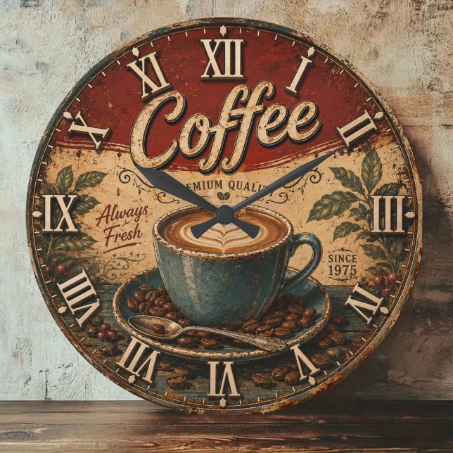 Vintage Coffee  Große Wanduhr (Von Creator hochgeladen)
