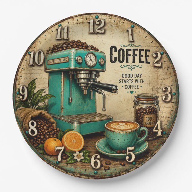 Vintage Coffee Pappteller (Vorderseite)