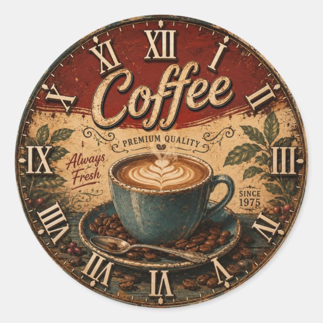 Vintage Coffee  Runder Aufkleber (Vorderseite)