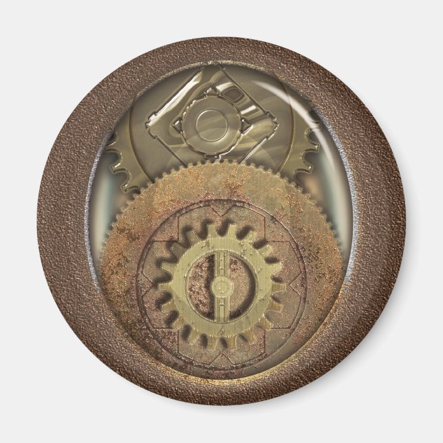 Vintage-Cogs-Steampunk-Rund Magnet (Vorne)