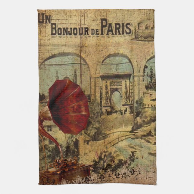 Vintage Collage, Bonjour De Paris Handtuch (Vertikal)