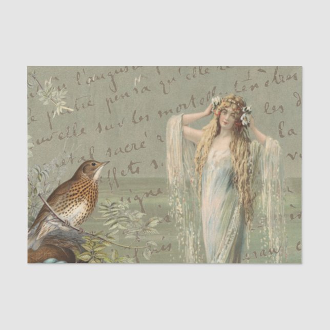 Vintage Collage Lady Bird Sea - Französisches Dreh Seidenpapier (Vorderseite)