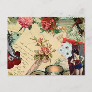Vintage Collage mit Rose und Spektakeln Postkarte