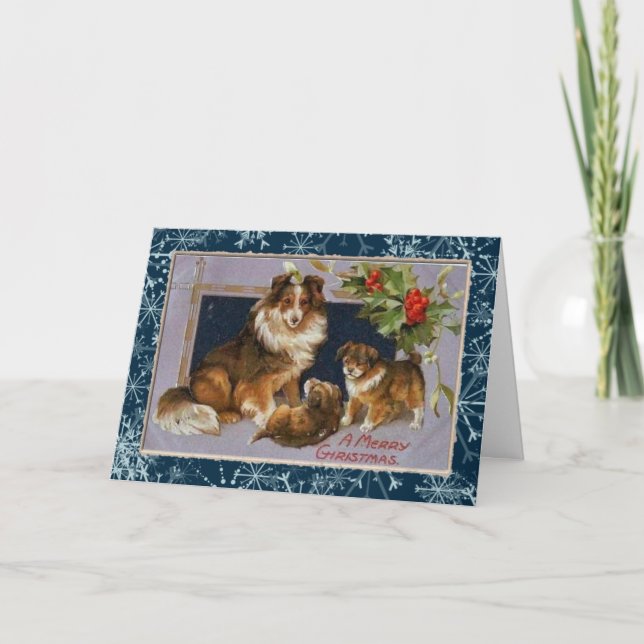 Vintage Collie Dogs Carte de Noël (Devant)