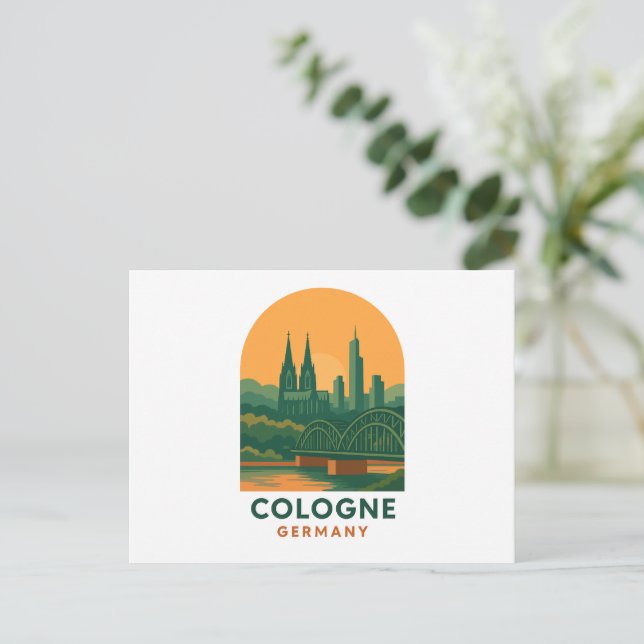 Vintage Cologne Germany Travel Art – Retro Europe Postkarte (Stehend Vorderseite)