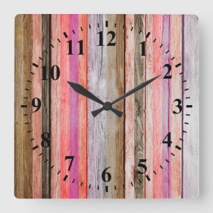 Vintage Colors Wood Look #7 Quadratische Wanduhr