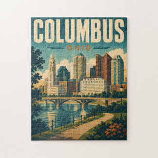 Vintage Columbus Ohio Skyline Puzzle