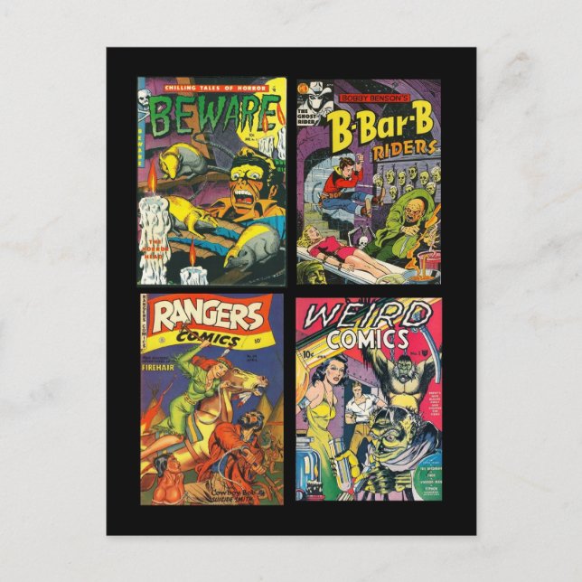Vintage Comic Buchabdeckungen auf Postkarte (Vorderseite)