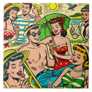 Vintage Comicen im Sommer Fliese